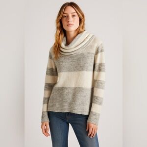 Free People Alpaca Blend Striped Sweater Gray White Cowl Neck Soft Cozy Small